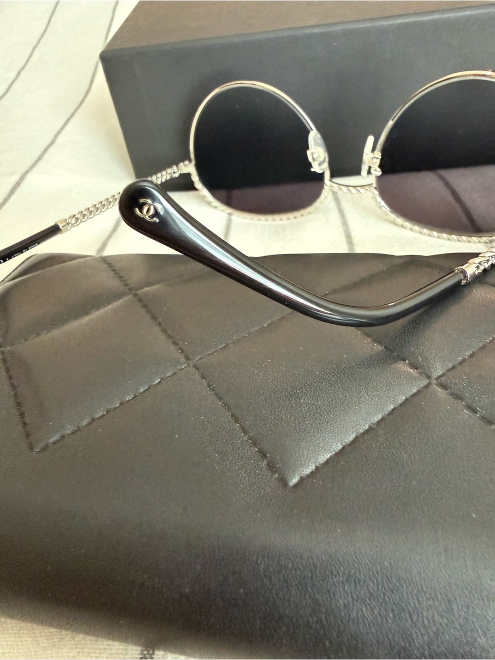 CHANEL silver metal frame/ grey Lenses Sunglasses full set - Picture 8 of 10